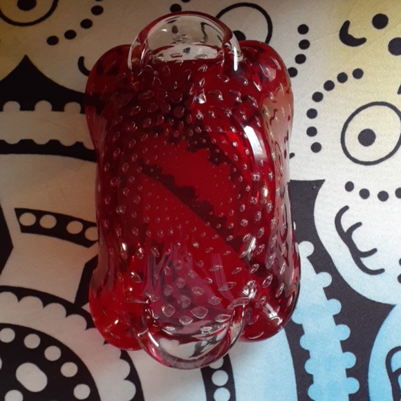 VINTAGE Lead Crystal Red Designer Candy Bowl - Picture 4 of 7
